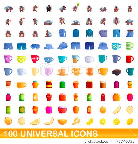 100 universal icons set, cartoon style 100 universal icons set, cartoon style 75746333