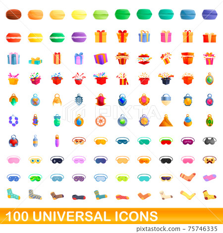 100 universal icons set, cartoon style 100 universal icons set, cartoon style 75746335