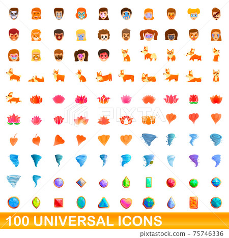 100 universal icons set, cartoon style 100 universal icons set, cartoon style 75746336