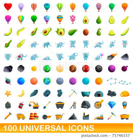 100 universal icons set, cartoon style 100 universal icons set, cartoon style 75746337