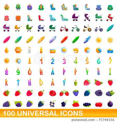 100 universal icons set, cartoon style 75746338