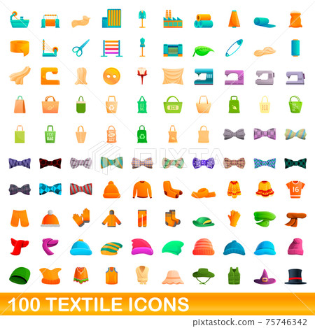 100 textile icons set, cartoon style 75746342
