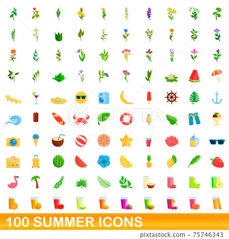 100 summer icons set, cartoon style 100 summer icons set, cartoon style 75746343