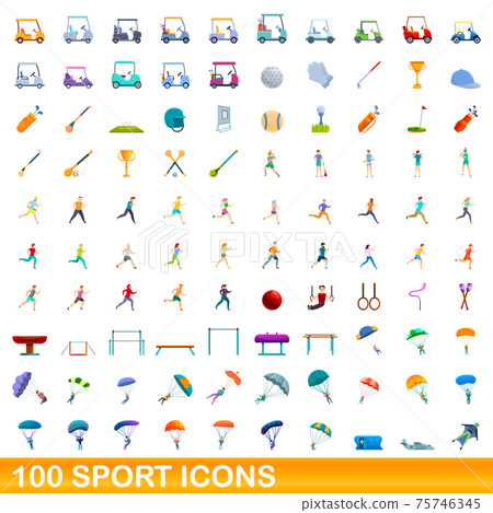 100 sport icons set, cartoon style 75746345