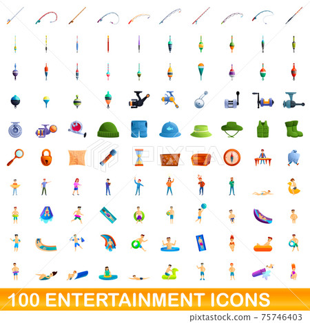 100 entertainment icons set, cartoon style 100 entertainment icons set, cartoon style 75746403