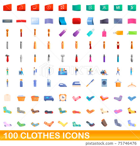 100 clothes icons set, cartoon style 75746476