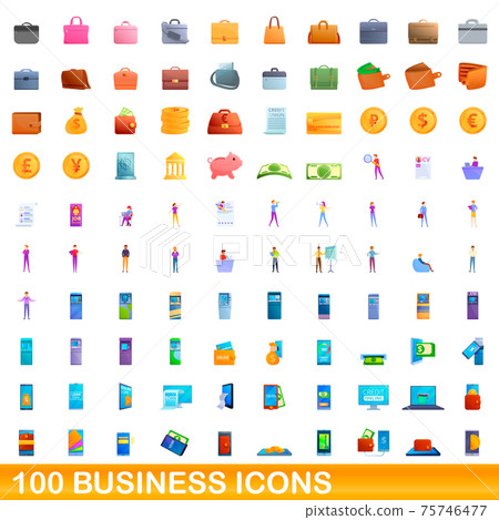 100 business icons set, cartoon style 75746477