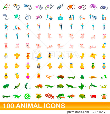 100 animal icons set, cartoon style 75746478