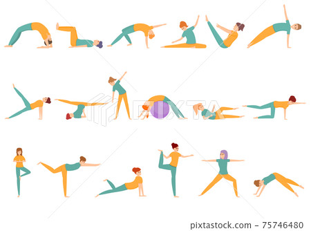 Pilates icons set, cartoon style 75746480