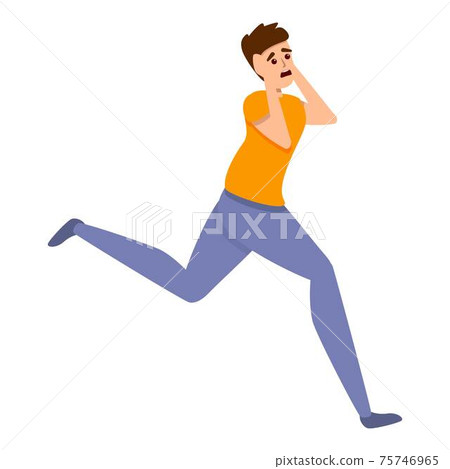Frightened running boy icon, cartoon style Frightened running boy icon, cartoon style 75746965