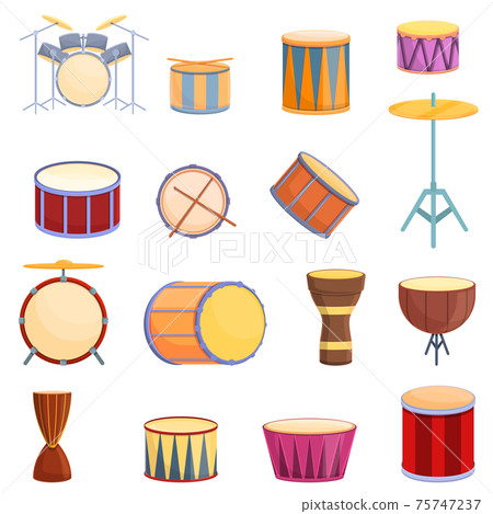 Drum icons set, cartoon style 75747237