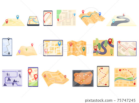 Itinerary icons set, cartoon style 75747245