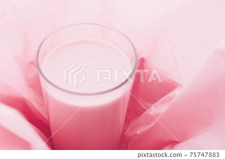 Strawberry milk inside pink paper packaging as sweet drink, food service flat lay and meal delivery Strawberry milk inside pink paper packaging as sweet drink, food service flat lay and meal delivery 75747883