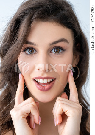 beauty care facelift procedure woman touching skin beauty care facelift procedure woman touching skin 75747923