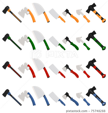 Illustration on theme big kit steel axes with wooden handle 75748288