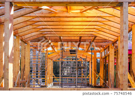 modern construction with wooden details, the new building are built environmentally friendly modern construction with wooden details, the new building are built environmentally friendly 75748546