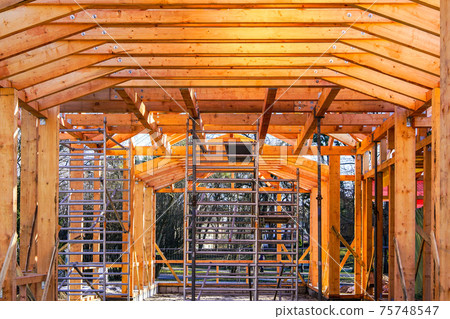 modern construction with wooden details, the new building are built environmentally friendly 75748547