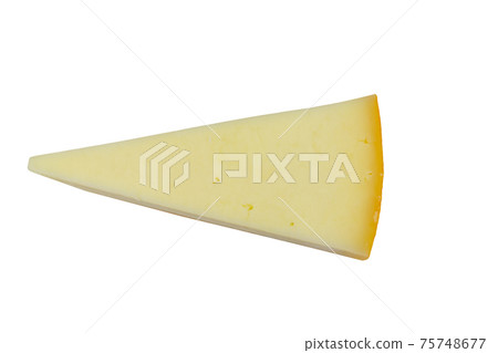 Piece of cheese isolated on white background. Top view 75748677