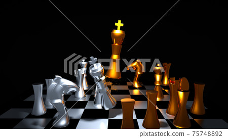 Gold and silver chess battle,Chess victory,chess concept,3d illustration 3d rendering 75748892