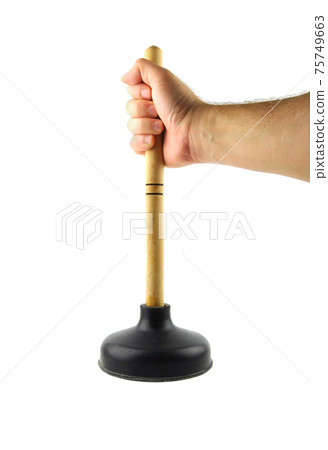 Plunger in hand. Plunger in hand. 75749663