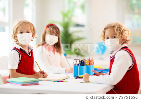 Kids in face mask. Child in school. Kids in face mask. Child in school. 75751656