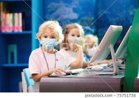 Computer class for school kids. Children study. 75751738