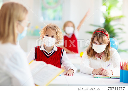 Kids in face mask. Child in school. Kids in face mask. Child in school. 75751757
