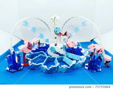 Flamingo and fountain block art Flamingo and fountain block art 75753064