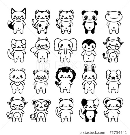 editable line, stroke. Hand Drawn vector illustration character. cute pet animal. Doodle cartoon style. Funny baby kids print. Outline symbol. Isolated vector illustration. Kawaii animal. 75754541
