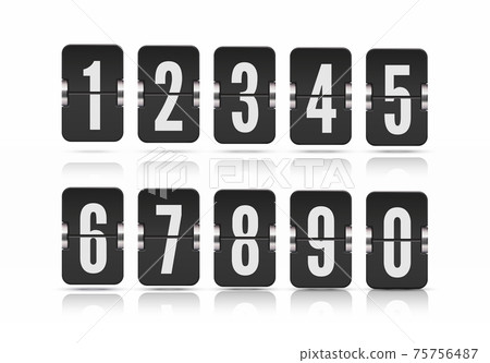 Vector template with flip scoreboard numbers and with reflections floating on different heights for countdown timer Vector template with flip scoreboard numbers and with reflections floating on different heights for countdown timer 75756487