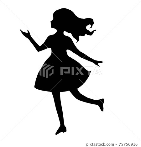 Illustration of a silhouette cutout of a girl in a skirt dancing 75756916