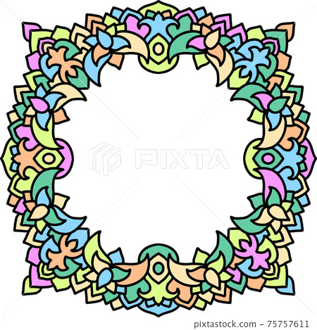 Abstract mandala frame. Asian leaves pattern. Colorful authentic background. Vector illustration. Abstract mandala frame. Asian leaves pattern. Colorful authentic background. Vector illustration. 75757611