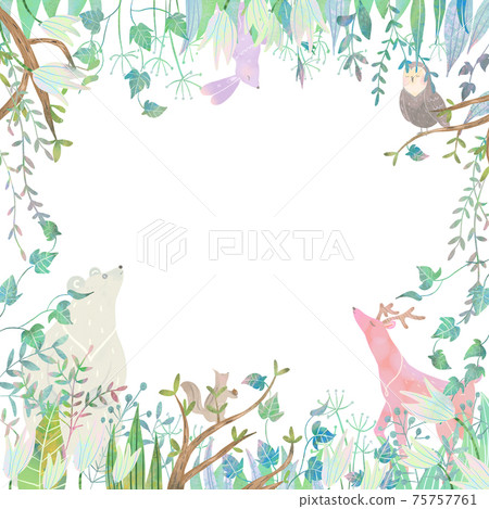 Scandinavian fashionable frame illustration vector material of cute animals and plants in the forest Scandinavian fashionable frame illustration vector material of cute animals and plants in the forest 75757761