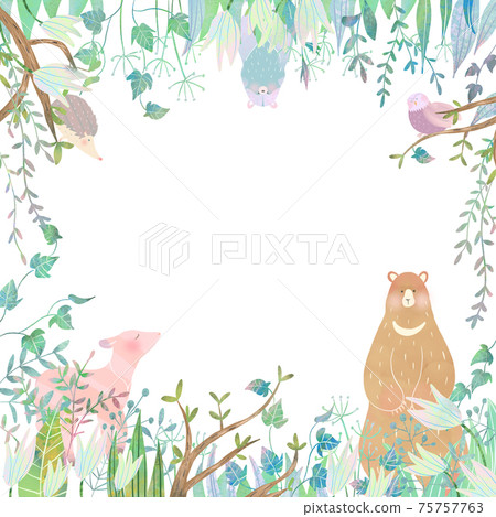 Scandinavian fashionable frame illustration vector background material of cute animals and plants in the forest Scandinavian fashionable frame illustration vector background material of cute animals and plants in the forest 75757763