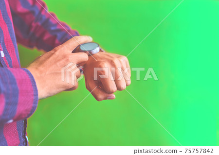 Man wear smart watch in everyday lifestyle. Man wear smart watch in everyday lifestyle. 75757842