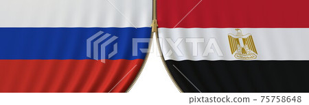 Russia and Egypt political cooperation or conflict, flags and closing or opening zipper, conceptual 3D rendering Russia and Egypt political cooperation or conflict, flags and closing or opening zipper, conceptual 3D rendering 75758648