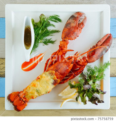 Lobster with grilled cheese, herbs and gravy boat Lobster with grilled cheese, herbs and gravy boat 75758759