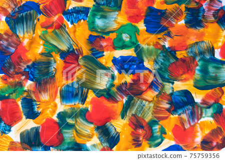 Abstract art background bright blue and red colors. Watercolor painting on canvas with yellow strokes and splash. Abstract art background bright blue and red colors. Watercolor painting on canvas with yellow strokes and splash. 75759356