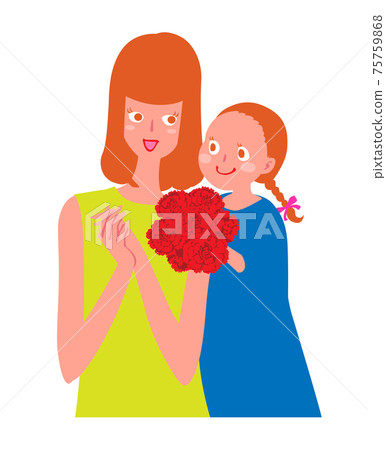 Girl giving a bouquet to her mother from behind Girl giving a bouquet to her mother from behind 75759868