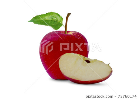 Red apples and green leaves isolated on a white background with the clipping path. 75760174