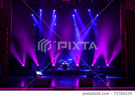 Free stage with lights background, lighting devices. Free stage with lights background, lighting devices. 75760220
