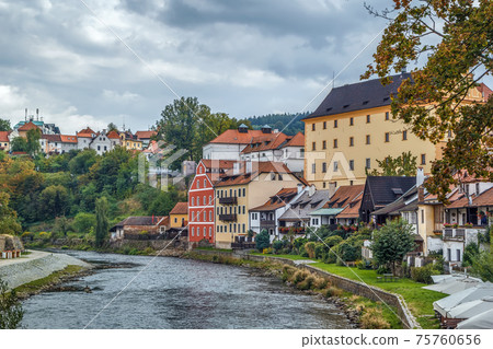 Vltava river in Cesky Krumlov, Czech republic 75760656