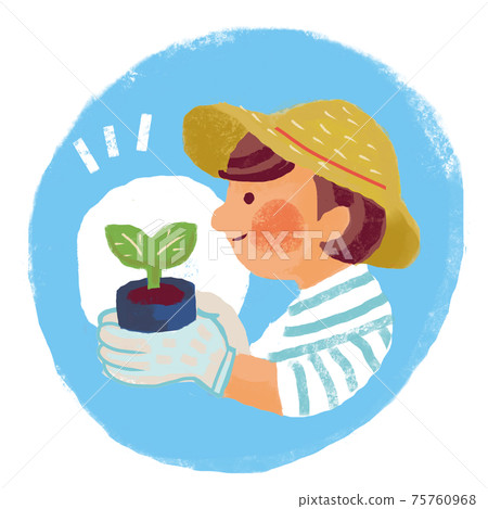 A woman looking at a sprouted plant 75760968