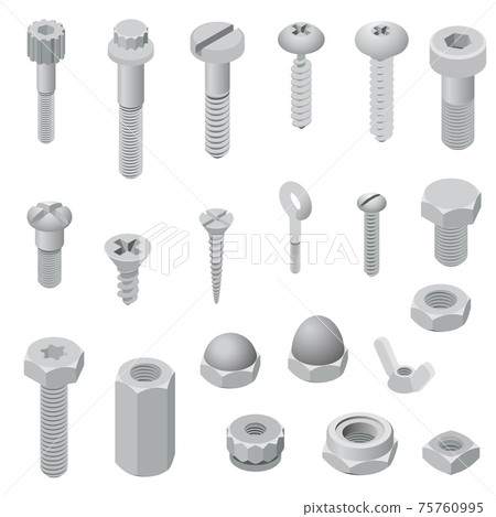 Screw-bolt icons set, isometric style 75760995