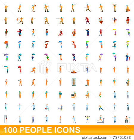 100 people icons set, cartoon style 75761088