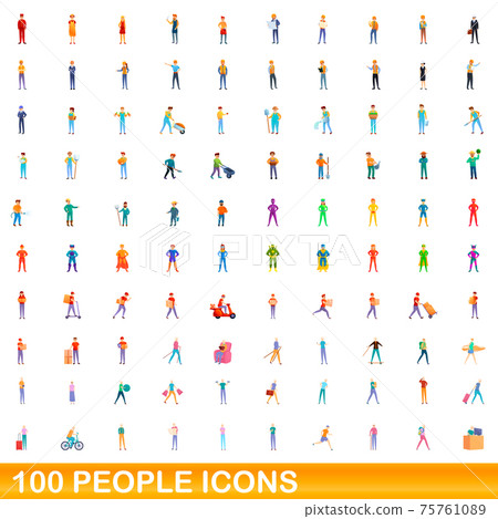 100 people icons set, cartoon style 75761089