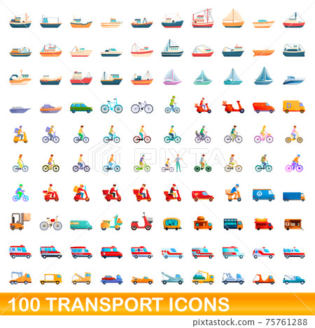 100 transport icons set, cartoon style - Stock Illustration [75761288 ...