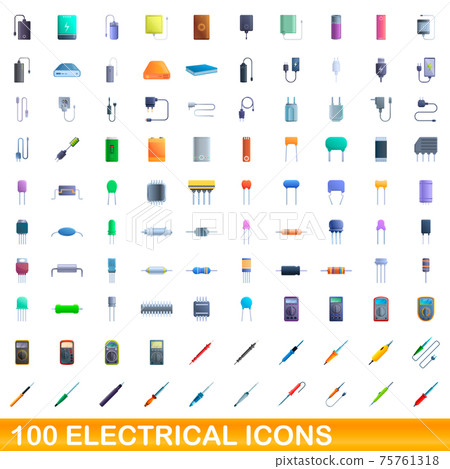 100 electrical icons set, cartoon style 100 electrical icons set, cartoon style 75761318