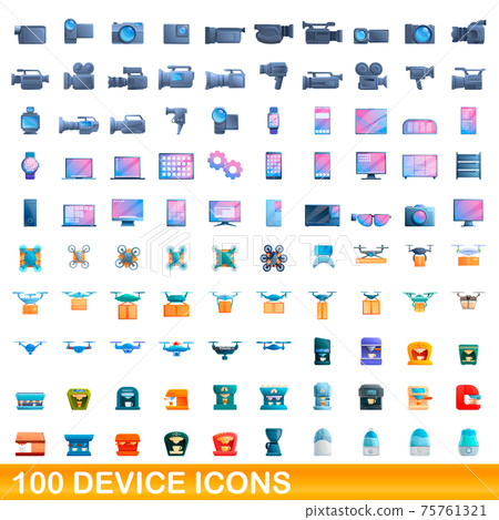 100 device icons set, cartoon style 100 device icons set, cartoon style 75761321