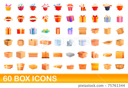 60 box icons set, cartoon style 75761344